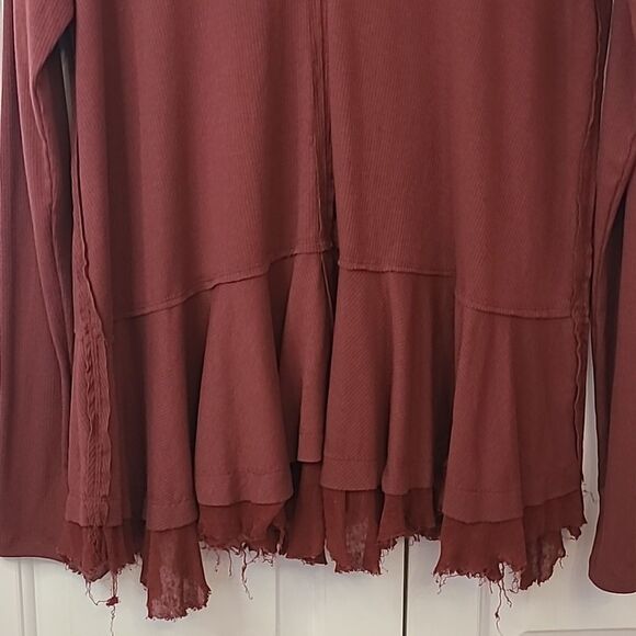 We The Free Distressed Tunic Tee Ribbed Baby Doll Hippie Cranberry Red Size M - Picture 9 of 13